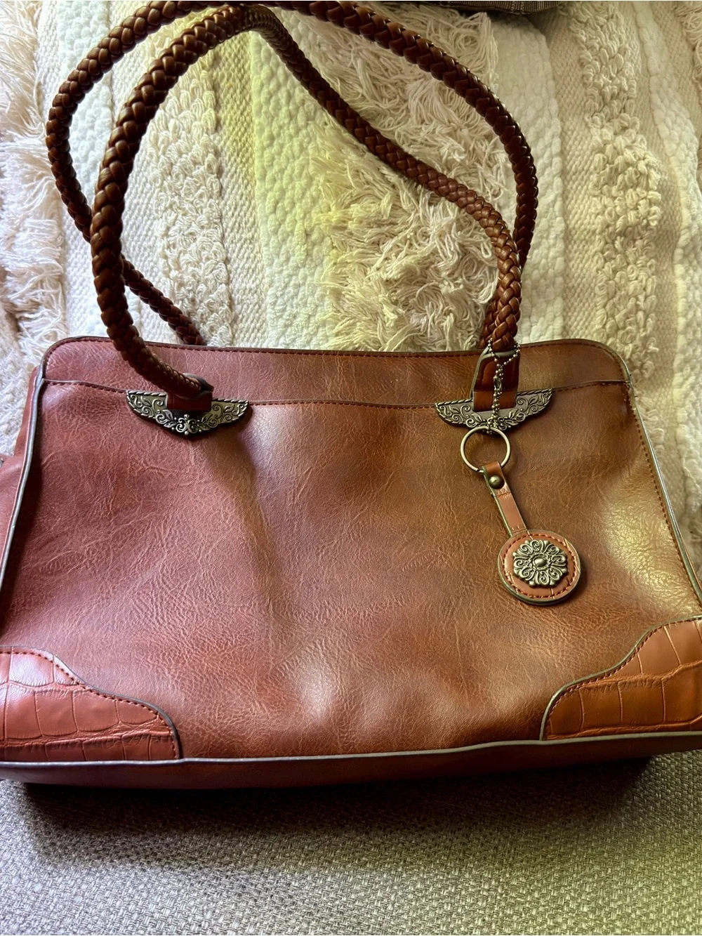 Bueno Cognac Braided-Handle Satchel